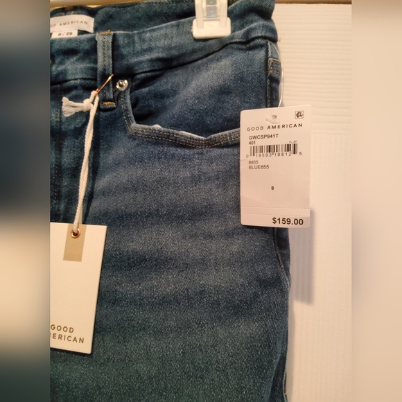 NWT Good American- Good Waist Ripped Crop Skinny Jeans- Blue-Sz 8/29 - Picture 6 of 7